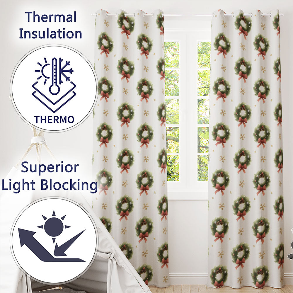 Watercolor Christmas Gift Boxes Pine Trees Striped Holiday Seamless Pattern  Readymade Eyelet Ring Top Thermal 100% Blackout Curtains