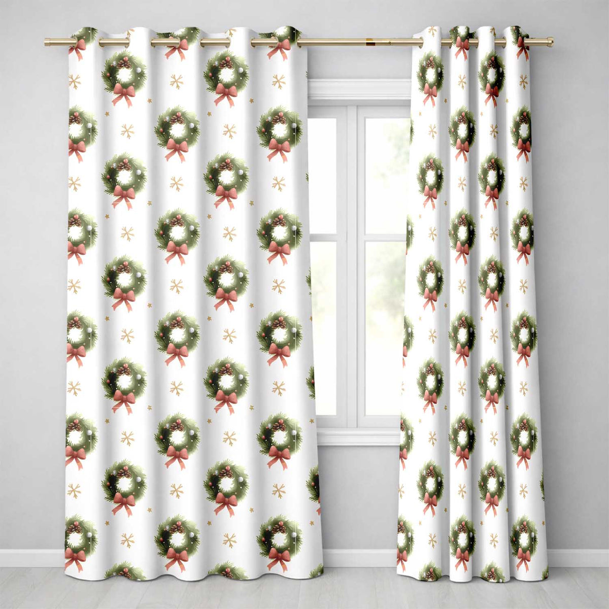 Watercolor Christmas Gift Boxes Pine Trees Striped Holiday Seamless Pattern  Readymade Eyelet Ring Top Thermal 100% Blackout Curtains