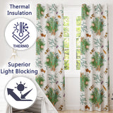 Elegant Christmas Pine Branch Mistletoe Ornament Bells Seamless Pattern  Readymade Eyelet Ring Top Thermal 100% Blackout Curtains