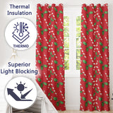 Festive Candy Cane Holly Berry Red Background Seamless Pattern  Readymade Eyelet Ring Top Thermal 100% Blackout Curtains