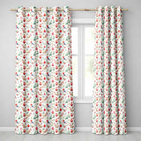 Watercolor Red Bird Ornament Berry Greenery Christmas Seamless Pattern  Readymade Eyelet Ring Top Thermal 100% Blackout Curtains