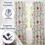 Elegant Poinsettia Floral Holiday Botanical Seamless Pattern  Readymade Eyelet Ring Top Thermal 100% Blackout Curtains