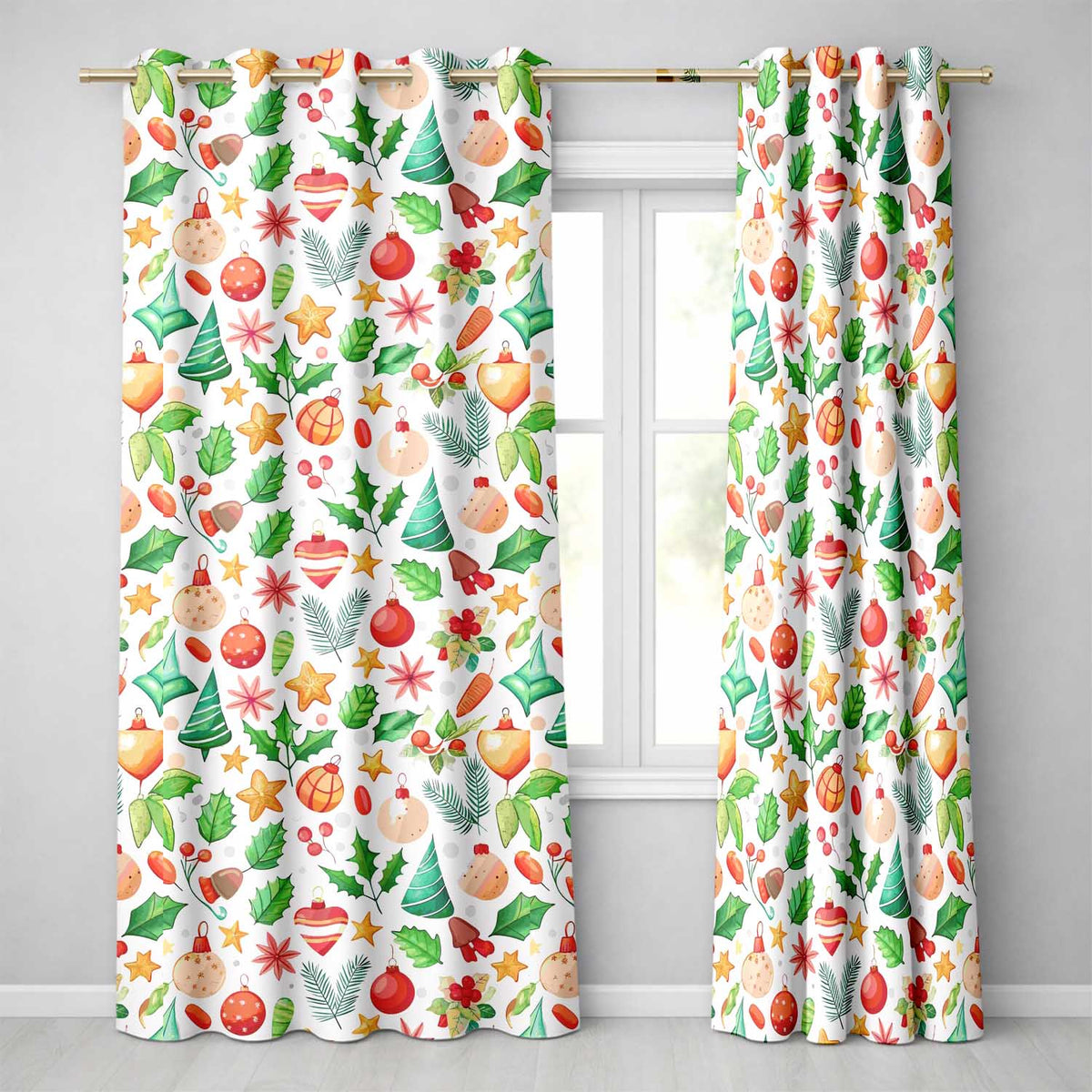 Festive Christmas Holly Star Ornament Heart Seamless Pattern  Readymade Eyelet Ring Top Thermal 100% Blackout Curtains