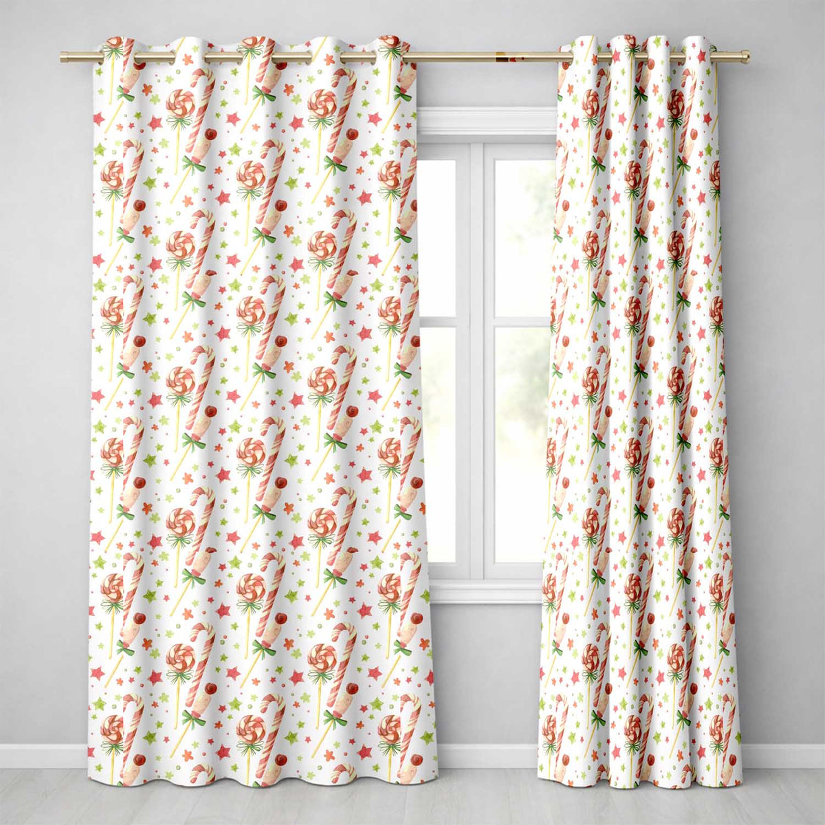Cute Candy Cane Lollipop Sweet Treat Festive Seamless Pattern  Readymade Eyelet Ring Top Thermal 100% Blackout Curtains