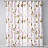 Elegant Pink and Gold Christmas Tree Watercolor Seamless Pattern  Readymade Eyelet Ring Top Thermal 100% Blackout Curtains
