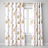 Elegant Pink and Gold Christmas Tree Watercolor Seamless Pattern  Readymade Eyelet Ring Top Thermal 100% Blackout Curtains