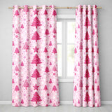 Pink Christmas Tree Snowflake Star Winter Seamless Pattern  Readymade Eyelet Ring Top Thermal 100% Blackout Curtains