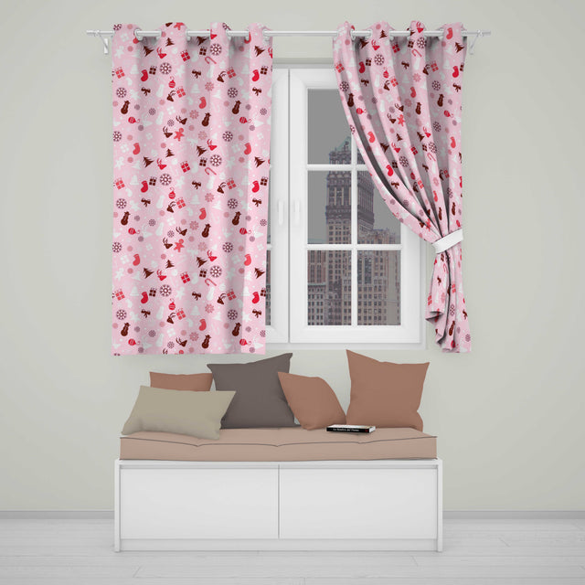 Elegant Pink Watercolor Floral Baubles Winter Holiday Seamless Pattern  Readymade Eyelet Ring Top Thermal 100% Blackout Curtains