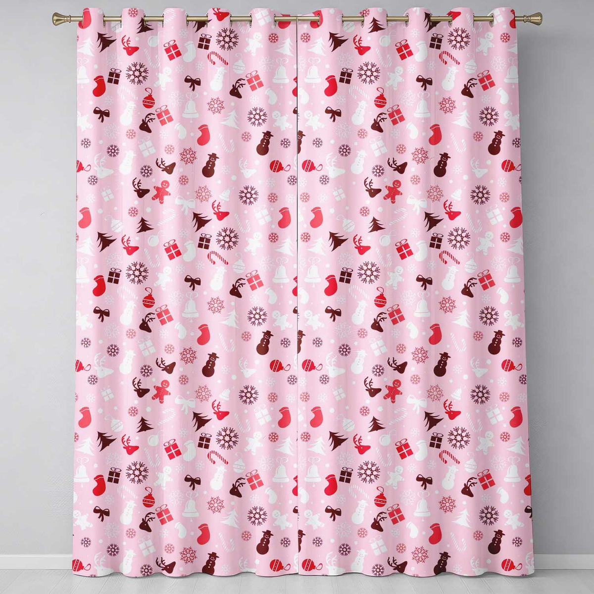 Elegant Pink Watercolor Floral Baubles Winter Holiday Seamless Pattern  Readymade Eyelet Ring Top Thermal 100% Blackout Curtains