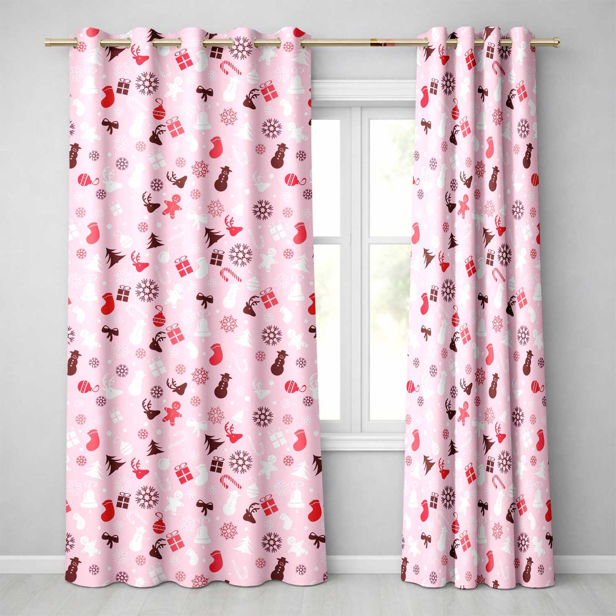 Elegant Pink Watercolor Floral Baubles Winter Holiday Seamless Pattern  Readymade Eyelet Ring Top Thermal 100% Blackout Curtains