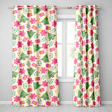 Watercolor Christmas Poinsettia Gift Tree Festive Seamless Pattern  Readymade Eyelet Ring Top Thermal 100% Blackout Curtains