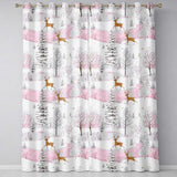 Winter Deer Snow Forest Pink Landscape Seamless Pattern  Readymade Eyelet Ring Top Thermal 100% Blackout Curtains