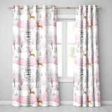 Winter Deer Snow Forest Pink Landscape Seamless Pattern  Readymade Eyelet Ring Top Thermal 100% Blackout Curtains
