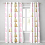 Minimal Gold Pink Christmas Tree Seamless Pattern  Readymade Eyelet Ring Top Thermal 100% Blackout Curtains