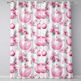 Elegant Pink Floral Christmas Bauble Watercolor Seamless Pattern  Readymade Eyelet Ring Top Thermal 100% Blackout Curtains