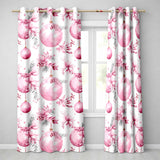 Elegant Pink Floral Christmas Bauble Watercolor Seamless Pattern  Readymade Eyelet Ring Top Thermal 100% Blackout Curtains