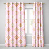 Elegant Gold Snowflake Soft Pink Seamless Pattern  Readymade Eyelet Ring Top Thermal 100% Blackout Curtains