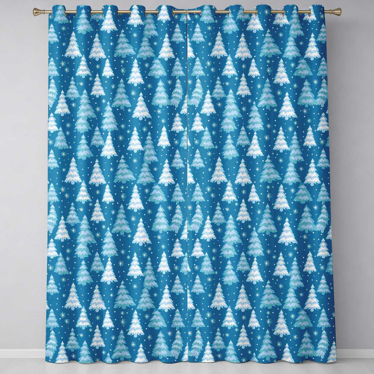 Cute Christmas Tree Gift Holiday Festive Seamless Pattern  Readymade Eyelet Ring Top Thermal 100% Blackout Curtains