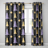 Christmas Trees with Stars and Holly Night  Festive Illustration  Readymade Eyelet Ring Top Thermal 100% Blackout Curtains