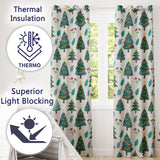 Decorated Christmas Trees with Lights and Berries Festive Winter Holiday Design  Readymade Eyelet Ring Top Thermal 100% Blackout Curtains
