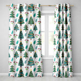Decorated Christmas Trees with Lights and Berries Festive Winter Holiday Design  Readymade Eyelet Ring Top Thermal 100% Blackout Curtains