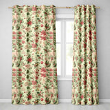 Vintage Christmas Floral with Holly Poinsettia and Pine  Classic Holiday Design  Readymade Eyelet Ring Top Thermal 100% Blackout Curtains