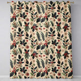 Elegant Christmas Holly Leaves with Berries and Stars  Festive Vintage Design  Readymade Eyelet Ring Top Thermal 100% Blackout Curtains