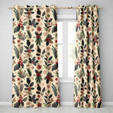 Elegant Christmas Holly Leaves with Berries and Stars  Festive Vintage Design  Readymade Eyelet Ring Top Thermal 100% Blackout Curtains