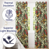 Classic Christmas Ornaments Pine Branches and Bows  Traditional Holiday Design  Readymade Eyelet Ring Top Thermal 100% Blackout Curtains