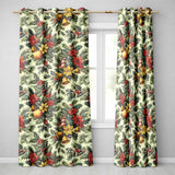 Classic Christmas Ornaments Pine Branches and Bows  Traditional Holiday Design  Readymade Eyelet Ring Top Thermal 100% Blackout Curtains