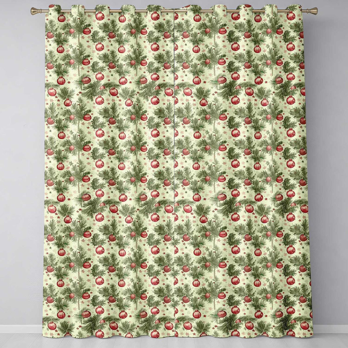 Elegant Christmas Holly Leaves with Bells and Poinsettia Festive Classic Design  Readymade Eyelet Ring Top Thermal 100% Blackout Curtains