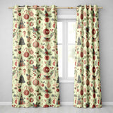 Vintage Christmas Baubles Holly Leaves and Winter Elements  Classic Festive  Readymade Eyelet Ring Top Thermal 100% Blackout Curtains