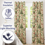Vintage Woodland Christmas Tree Animals Ornaments  Holiday Design  Readymade Eyelet Ring Top Thermal 100% Blackout Curtains