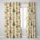 Vintage Woodland Christmas Tree Animals Ornaments  Holiday Design  Readymade Eyelet Ring Top Thermal 100% Blackout Curtains
