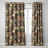 Vintage Winter Village Houses Snowy Christmas Seamless Pattern Festive Design  Readymade Eyelet Ring Top Thermal 100% Blackout Curtains