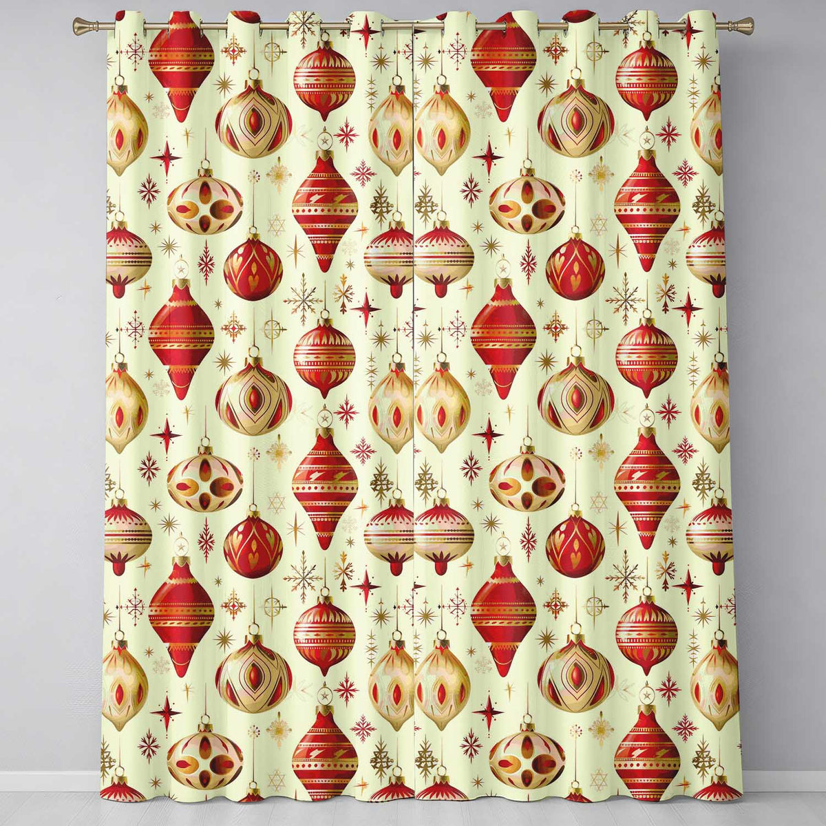 Christmas Hanging Baubles Holly Branches  Festive Holiday Design  Readymade Eyelet Ring Top Thermal 100% Blackout Curtains