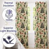 Vintage Christmas Tree Bauble Snowflake Festive Pattern Designs Readymade Eyelet Ring Top Thermal 100% Blackout Curtains