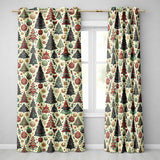 Elegant Nordic Christmas Tree Ornament Winter Festive PatternUK Readymade Eyelet Ring Top Thermal 100% Blackout Curtains