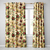 Vintage Christmas Postcards Poinsettia Holly Antique Collage Seamless Pattern  Readymade Eyelet Ring Top Thermal 100% Blackout Curtains