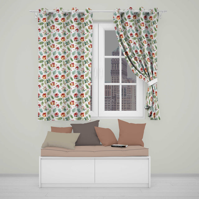 Watercolor Christmas Gifts Pine Branches Holly Berries Seamless Pattern  Readymade Eyelet Ring Top Thermal 100% Blackout Curtains