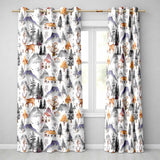 Watercolor Winter Landscape Houses Mountains Trees Seamless Pattern  Readymade Eyelet Ring Top Thermal 100% Blackout Curtains