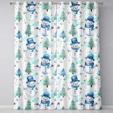 Cute Snowman Winter Trees Snowflakes Seamless Pattern  Readymade Eyelet Ring Top Thermal 100% Blackout Curtains