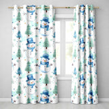 Cute Snowman Winter Trees Snowflakes Seamless Pattern  Readymade Eyelet Ring Top Thermal 100% Blackout Curtains