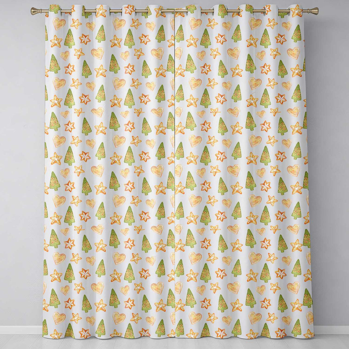 Watercolor Christmas Cookies Stars Hearts Trees Festive Seamless Pattern  Readymade Eyelet Ring Top Thermal 100% Blackout Curtains