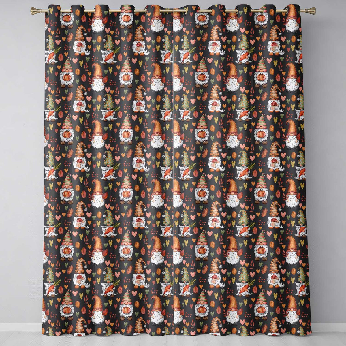 Autumn Gnomes Leaves Hearts Cozy Fall Watercolor Seamless Pattern  Readymade Eyelet Ring Top Thermal 100% Blackout Curtains