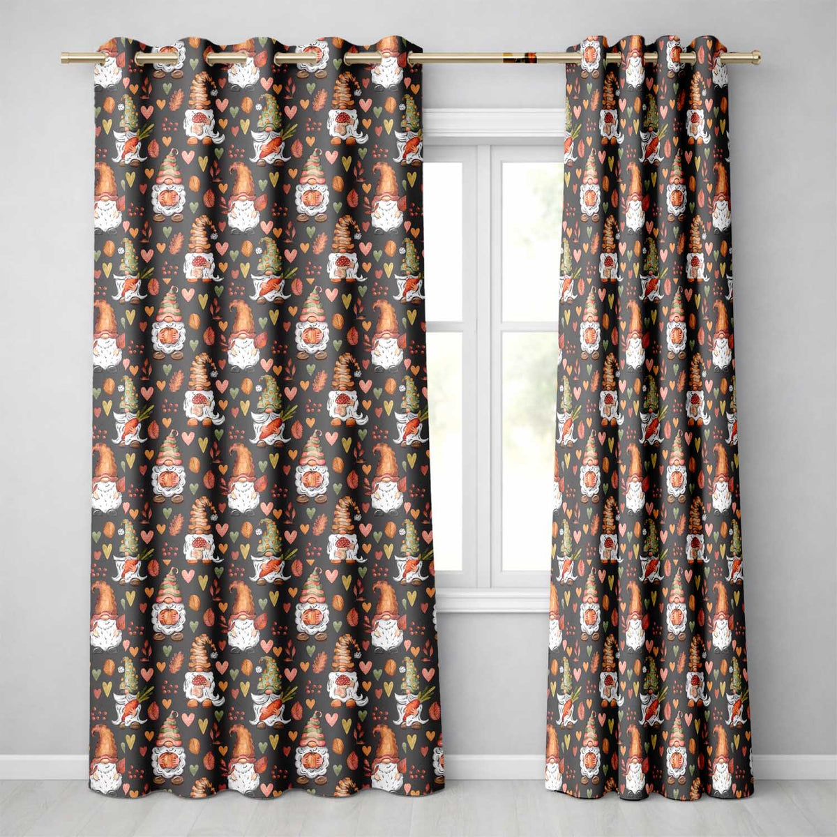 Autumn Gnomes Leaves Hearts Cozy Fall Watercolor Seamless Pattern  Readymade Eyelet Ring Top Thermal 100% Blackout Curtains
