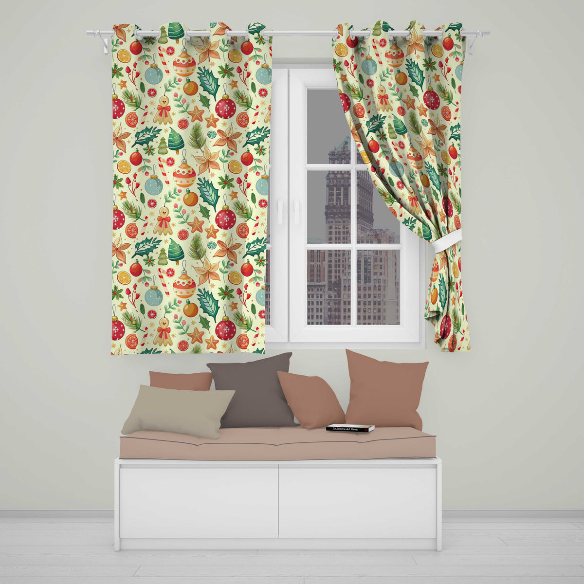 Cute Christmas Ornaments Candy Cane Citrus Leaves Festive Seamless Pattern  Readymade Eyelet Ring Top Thermal 100% Blackout Curtains