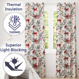 Elegant Christmas Bows Holly Leaves Stars Festive Seamless Pattern  Readymade Eyelet Ring Top Thermal 100% Blackout Curtains