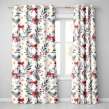 Elegant Christmas Bows Holly Leaves Stars Festive Seamless Pattern  Readymade Eyelet Ring Top Thermal 100% Blackout Curtains