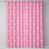 Pink White Snowflake Winter Festive Pattern Design UK Readymade Eyelet Ring Top Thermal 100% Blackout Curtains